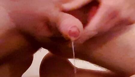 Small uncut cock cums