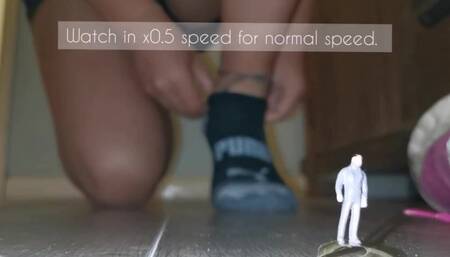 Giantess tortures tiny man