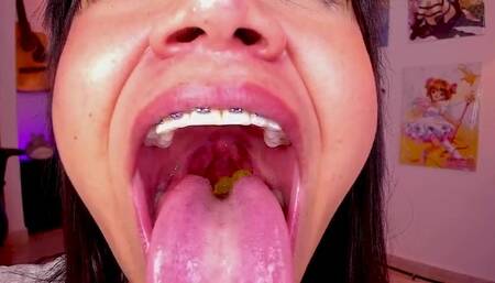 Lila Jordan swallows a yellow gummy bear, Giantess Vore fetish