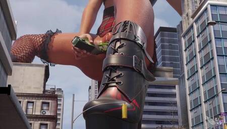 Giantess masturbates with city bus!