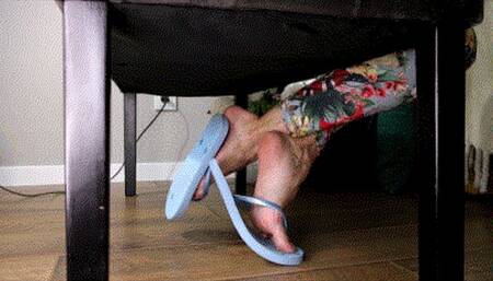 Sexy ignore foot in blue flip flops