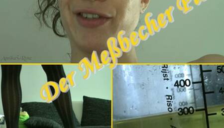 pee into a measuring cup with SkyHeels on