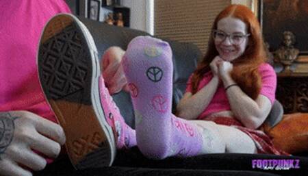 Little Redhead Amy Quinn's Sock Strip Foot Worship
