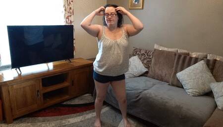 Sexy Mom Stripping off in Tight Shorts and Braless Top