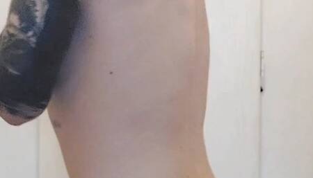 Tatted skinny South African guy jerking off standing