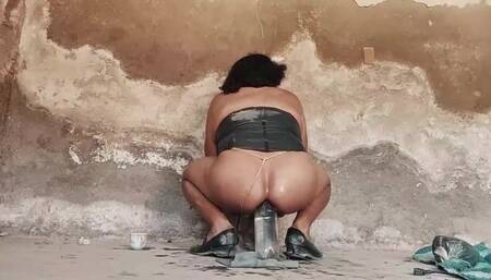 Tranny Performs Prostate Ejaculation Massaging Inside Her Ass With Bottle, Shemale Prostate Review