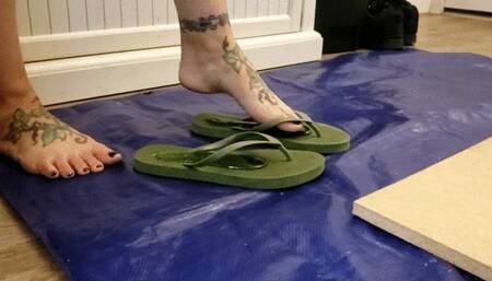 Raevyn Stuck in Sticky Green Flip Flops