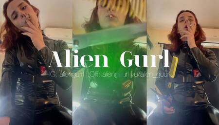 Sultry Hairstylist Wearing PVC and Chainsmoking While Cutting Your Hair | Alien Girl