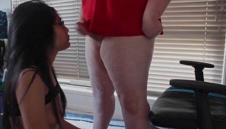 Asian Trans Girl In Stocking Sucks Her GF Off, Facefucked, Then Gets A Loving BJ (Amateur Couple)