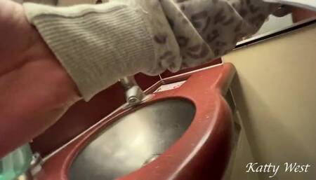 Extreme on plane. Teen girl took off her panties and pee in public