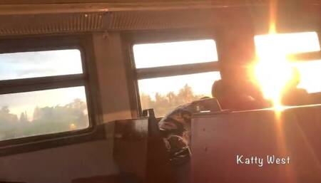 The girl showed her panties on the train and jerked off a dick to a stranger in public