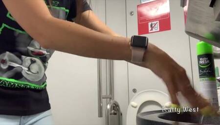 Extreme on the train. Teen girl took off her panties and pee in public