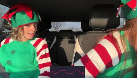 Nadia Foxx & Serenity Cox as Horny Elves cumming in drive thru with remote controlled vibrators / 4K