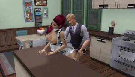 Sims 4, real voice, husband cheating with young maid next to wife