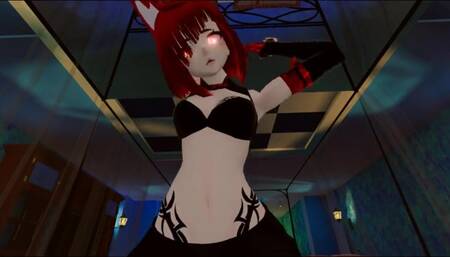 Teen Red Fox Dragon Tattoo Girl Black Thong Gives POV Mirror Lap Dance