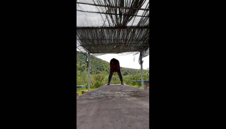 Public picnic table striptease