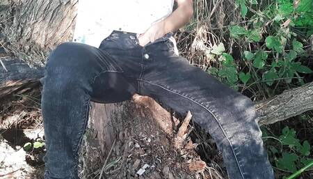 Risky female masturbation in clothes outdoors in the forest - Lesbian-candys