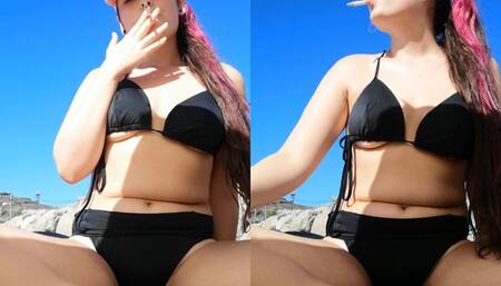 Smoking at the beach in a bikinino no makeup - Smokingrapunzel