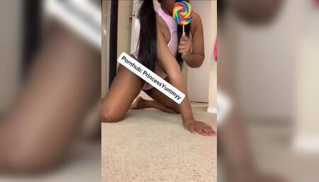 Young Pigtail Playmate Babe Sucking and Shaking Ass