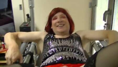 TGirl Lucy in Chastity gets pounded by fucking machine while sucking cock