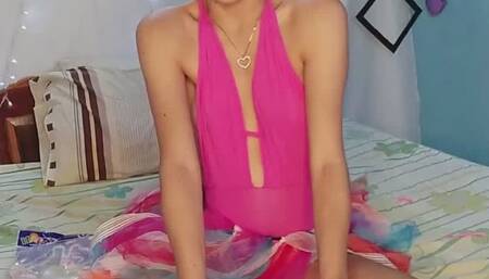 Marianna Clown loves to burst balloons in inflator machine