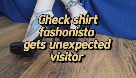 Couple wrestling - checkshirt fashonista gets a visitor