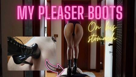 My pleaser boots on his stomach