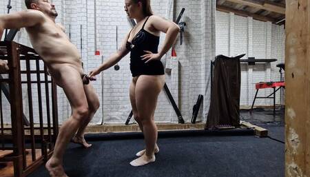 Mistress Anna and Faith - nylon socks and ballbusting in attic