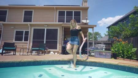 Camille Splashes in Denim Skirt and Top