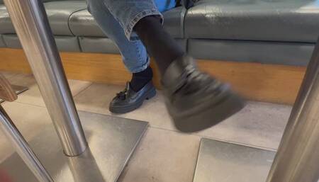 Candid style shoeplay and dangling at the busy cafe in my loafers