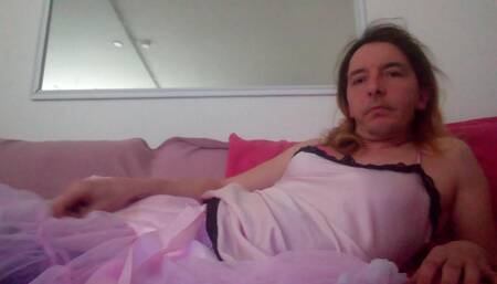 Leatransteen Masturbating and Cum in a Pink Dress