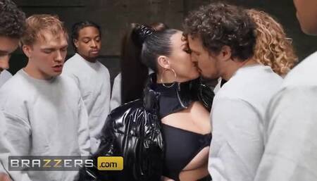 Brazzers - Dirty Angela White Blows Every Throbbing Cock In The Room Until They Leak All Over Her