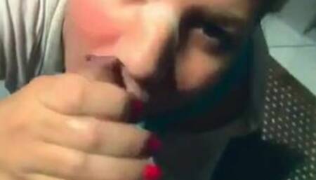 Big-Titted German Blonde's Blowjob in Bathroom