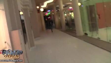 Blow job in the restroom from sexy brunette