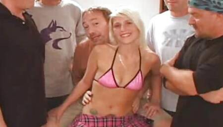 Wild Pancake Tits Blonde Bukkake Gangbang Sperm Mouth Facial Party!