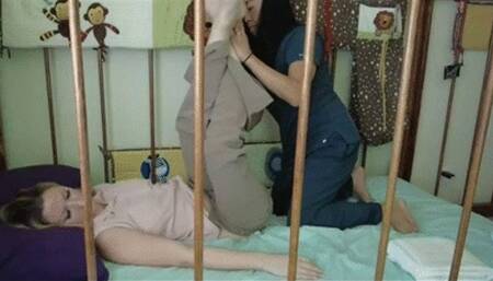 ABG Sydney Paige gets diaper put on by nurse