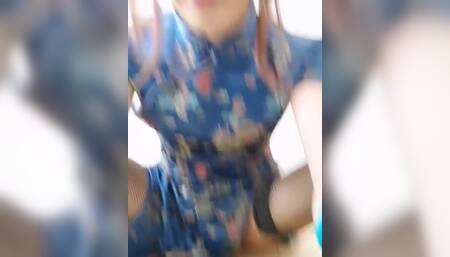 Satin Cheongsam - Japanese Crossdresser wearing Blue China Dress: FULL VID ON ONLYFANS