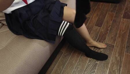Sexy schoolgirl dress up socks knee socks white black