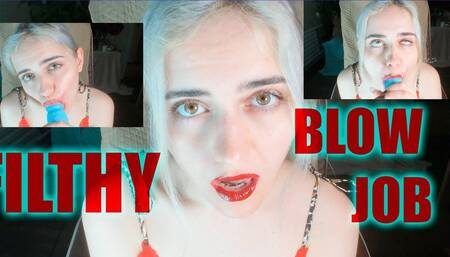 Filthy sloppy BJ smearing red lipstick