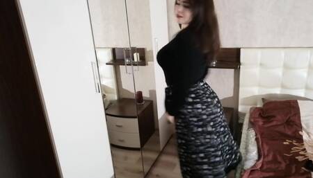 Hot girl trying on clothes