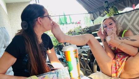 chain smoking step sisters part 2 after nail painting double foot smoking