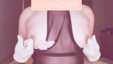 【Nipple Masturbation】Nipple orgasm with a transparent cheongsam and tongue vibrator