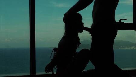 Artistic silhouette - Tied up Asian teen sucking dick with an ocean view - Baebi Hel