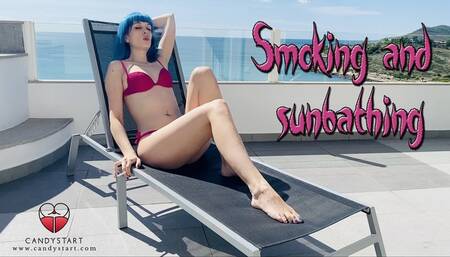 bluehaired girl Smoking and sunbathing