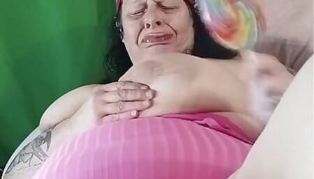 Gotta Lick It Before She Sticks It She Shoves That Huge Lollipop in Her Pussy and Cumms a Sticky Icky