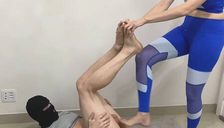 Hard Kicking ball barefoot after gym until he cumming!!