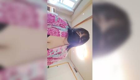 Massive vaginal cumshot on a Japanese college girl in yukata at a hotel with a view of the sea!