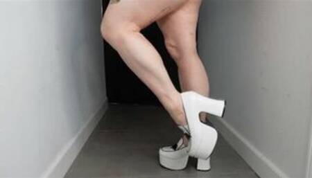 Calf Muscle Flex in White Chunky Heels MP4 640 Silent Clip