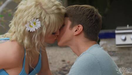 TRANS ANGELS - Stepsister Izzy Wilde Provokes Sage Roux To Stay And Get His Cock Out At A Family BBQ