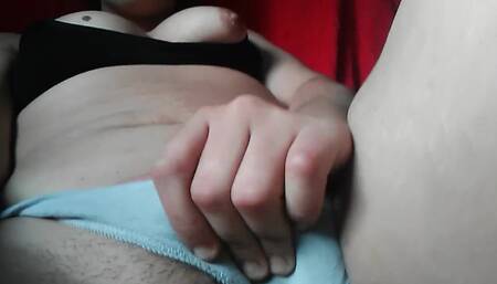 Hairy pussy cum alone in the morning, hot horny babe